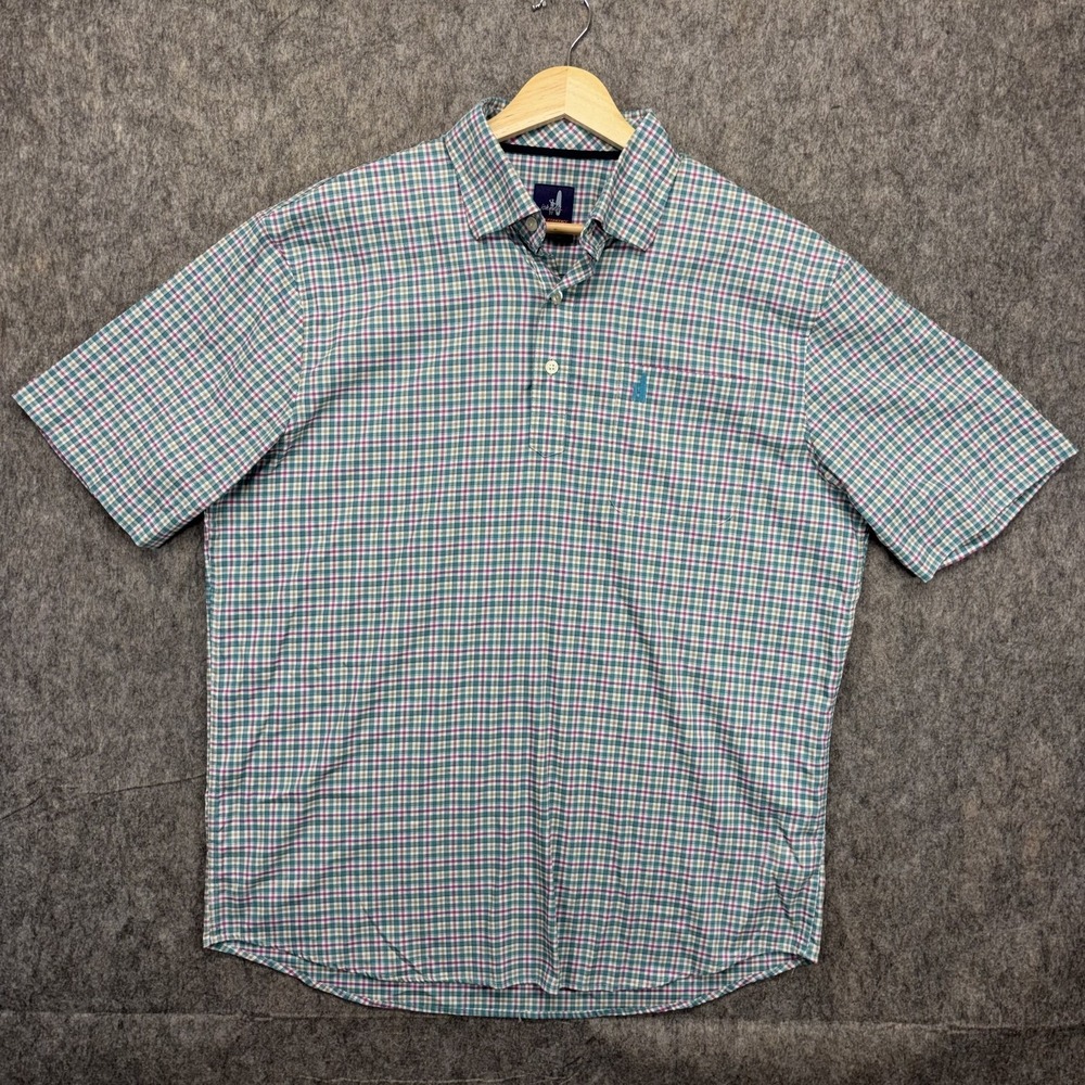 Johnnie-O Shirt Mens Large Short Sleeve Plaid Pattern Prep-Formance Golf Stretch